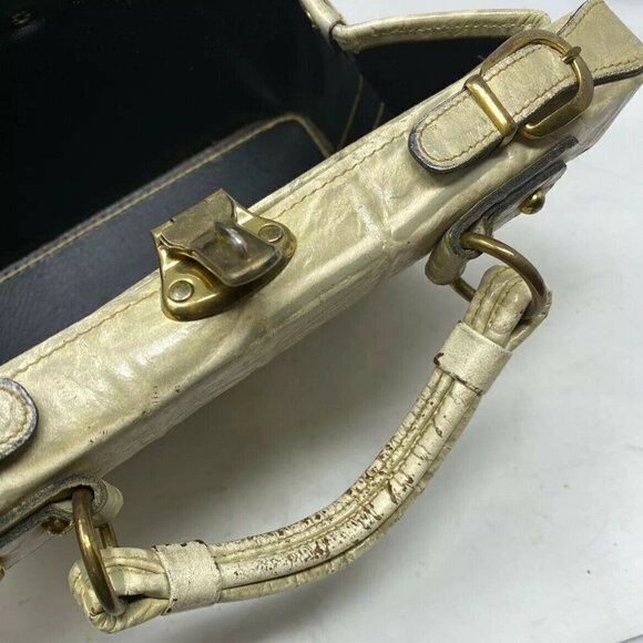 Vintage Gray Beige Croc Embossed Leather Hand Bag - Picture 8 of 8